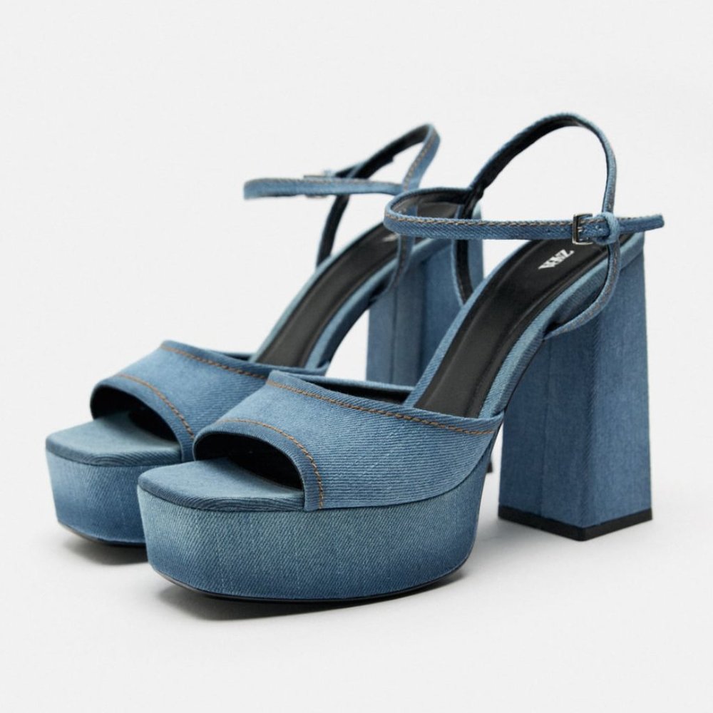 NWT Denim Platform Sandals, 9